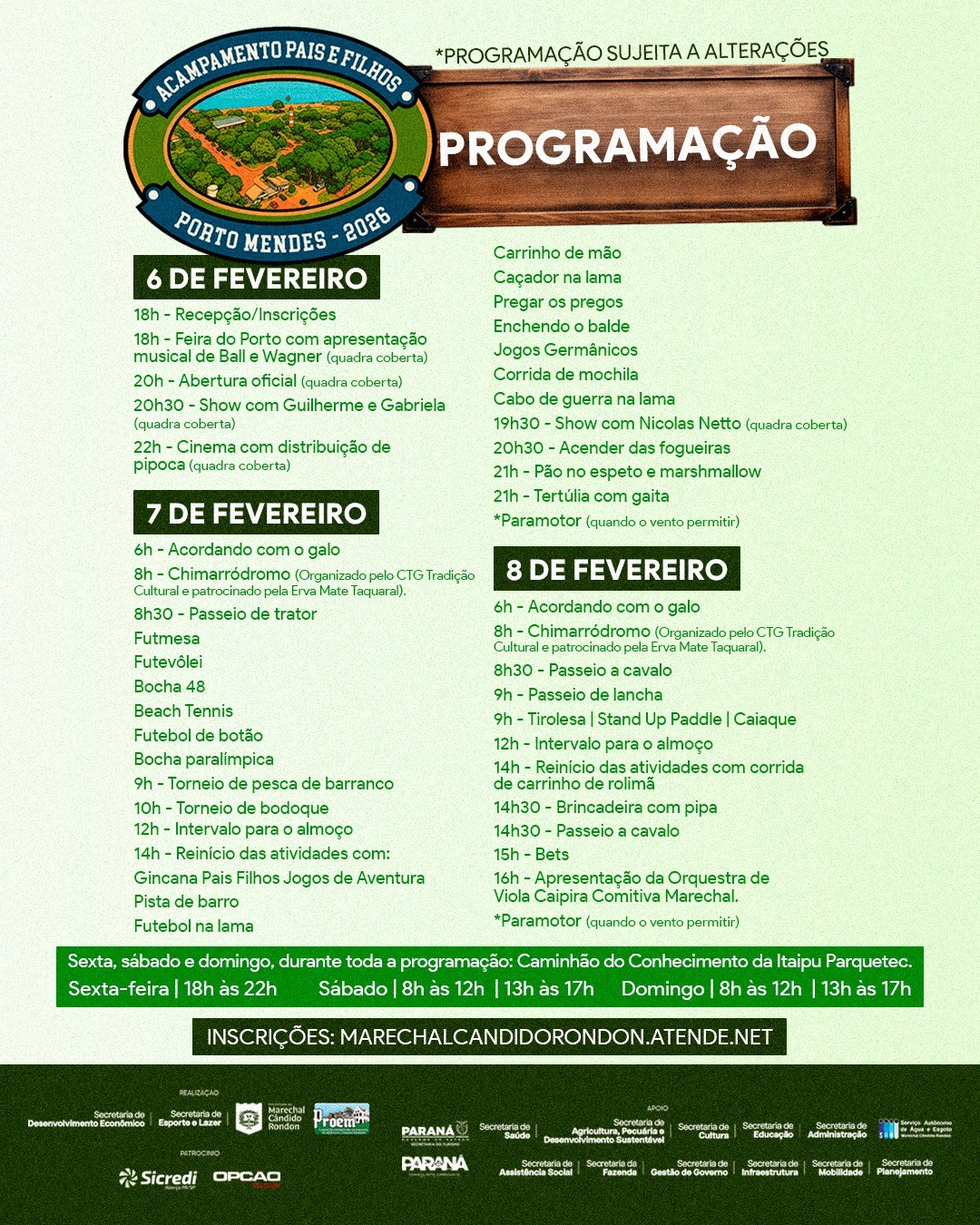 Acampamento Pais e Filhos 2026 inicia hoje em Porto Mendes