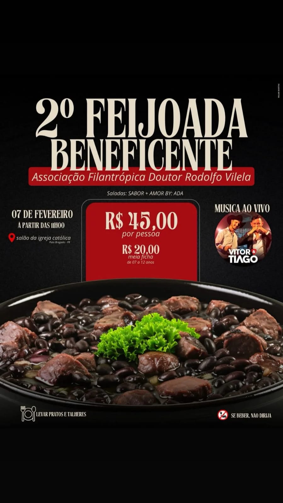 2ª Feijoada Beneficente será realizada neste sábado em Pato Bragado