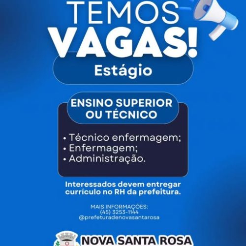 Secretaria de Saúde de Nova Santa Rosa abre vagas de estágio em diversas áreas