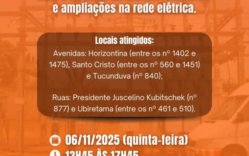 Copel interromperá fornecimento de energia nesta quinta-feira em parte da área central de Nova Santa Rosa