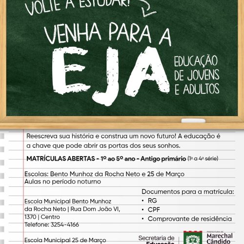 Secretaria de Educação informa que ainda há vagas para a EJA em Marechal Cândido Rondon