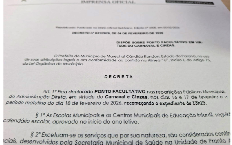 Prefeitura terá ponto facultativo nas repartições públicas em virtude do Carnaval