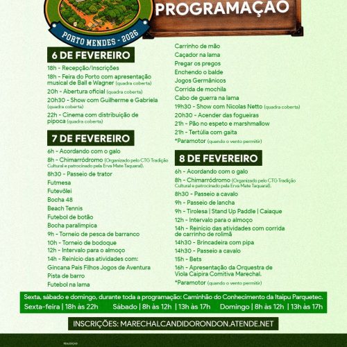 Acampamento Pais e Filhos 2026 inicia hoje em Porto Mendes