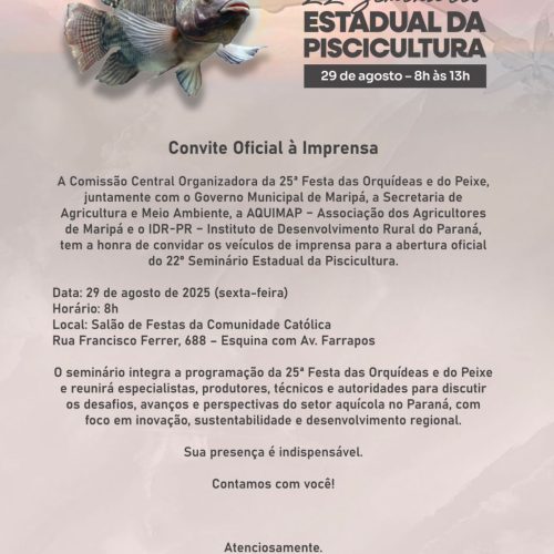 Maripá sedia nesta sexta-feira o 22º Seminário Estadual da Piscicultura