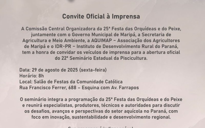 Maripá sedia nesta sexta-feira o 22º Seminário Estadual da Piscicultura
