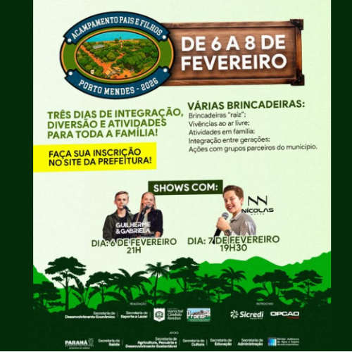 Acampamento Pais e Filhos 2026 acontecerá de 6 a 8 de fevereiro