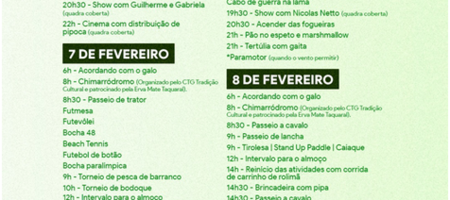 Acampamento Pais e Filhos 2026 inicia hoje em Porto Mendes