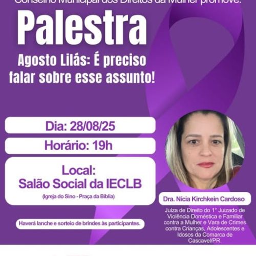 Juíza ministrará palestra sobre enfrentamento à violência contra a mulher na noite desta quinta-feira (28) em Nova Santa Rosa