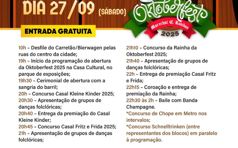 Abertura oficial da Oktoberfest 2025 de Marechal Cândido Rondon acontece neste sábado