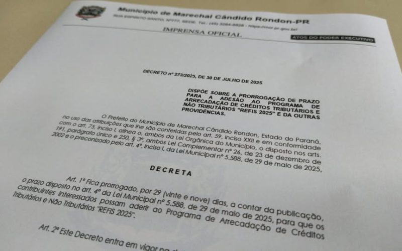 Prazo para adesão ao REFIS 2025 de Marechal Rondonk segue até 30 de agosto
