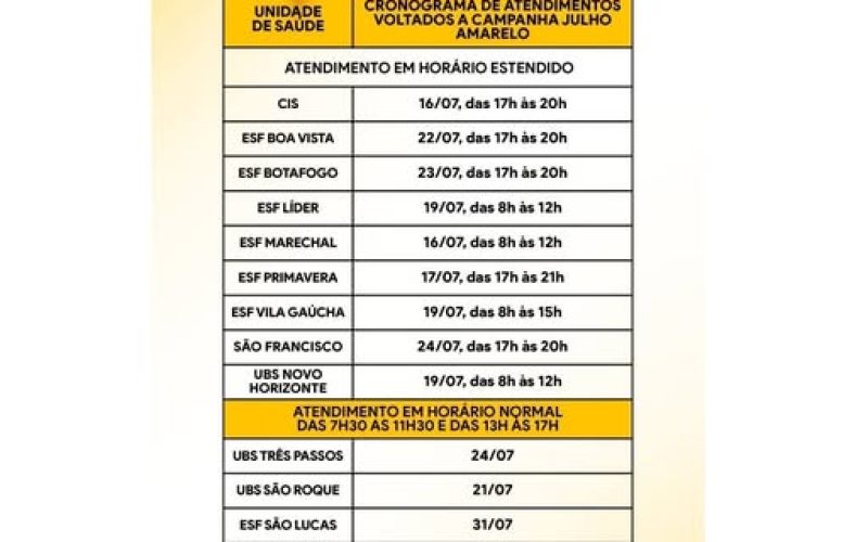 Campanha Julho Amarelo de incentivo a prevenção das hepatites virais